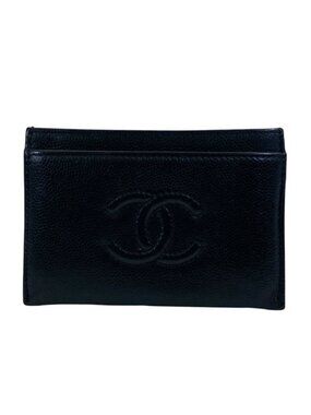 Chanel Card Case CC Logo Caviar Leather Black